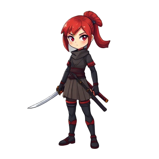 red haired ninja girl with katana