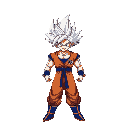 dragon ball super ultra instinct goku with powering up aura and white and purple lightnings surround it 