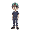 16-bit super nintendo earthbound-style white male with turquoise cap, dark purple shirt, denim pants and black shoes