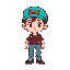 16-bit super nintendo earthbound-style short white male with turquoise cap, maroon shirt, denim pants and black shoes