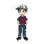 16-bit super nintendo earthbound-style short white male with turquoise cap, dark magenta shirt, denim pants and black shoes