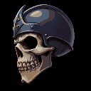 skull with medieval iron helmet. side view. dark fantasy. dark background
