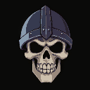 skull with medieval iron helmet. dark shading. dark fantasy. dark background