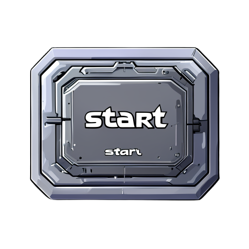 rectangular sci-fi style button with text "start"