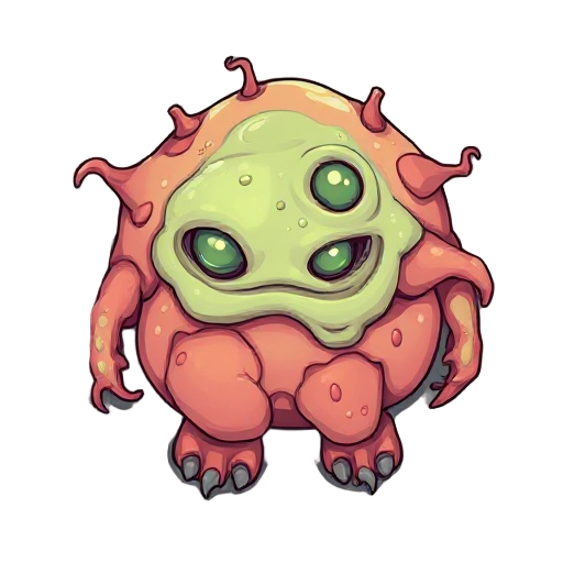 grotesque cartoonish blob creature made of fleshy cells and slime, mutated lab experiment, eerie but stylized, top-down 2d sprite, pixel, do not have body parts