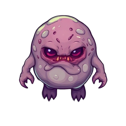 grotesque cartoonish blob creature made of fleshy cells and slime, mutated lab experiment, eerie but stylized, pixel arts, do not have arms or legs or eyes or mouth