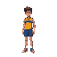 pixel art of an idle volleyball player, 16-bit retro style, vibrant colors, detailed shading, wearing a sports uniform (jersey and shorts)