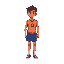 pixel art of an idle volleyball player, 16-bit retro style, vibrant colors, detailed shading, wearing a sports uniform (jersey and shorts)