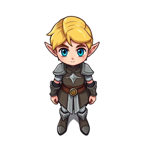 chevalier elfique sans armure, les yeux bleu, les cheveux blond