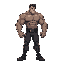 musclebound man, villain, side view, stepping right