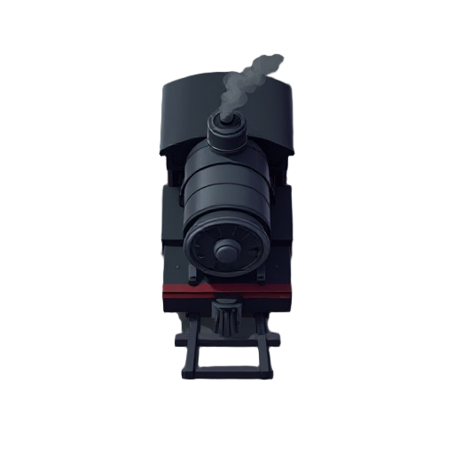 spooky and dark themed train engine. the view is top down above the train but closer to the rear.