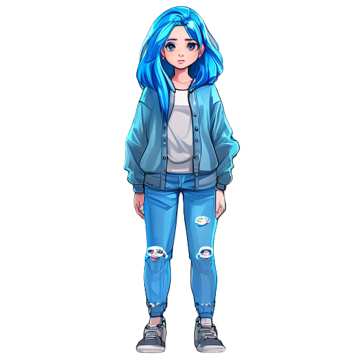 teenage girl with blue hair