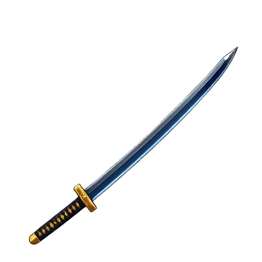 midnight blue katana, midnight blue blade, golden tsuba with armament