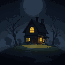 create an art of a dark background with a house with some light
