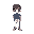 a young boy with a blue t-shirt and white pants in the style of undertale or deltarune