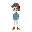a young boy with a blue t-shirt and white pants in the style of oneshot