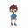a young boy with a blue t-shirt and white pants in the style of oneshot