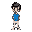 a young boy with a blue t-shirt and white pants in the style of undertale or deltarune