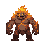 the monster is fire and earth type, with a rocky appearance and lava flowing from cracks in its body