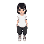 1girl,white t-shirt,black pants,baggy pants,sneakers,black hair