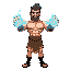 athletic human body with features typical of ancient greek warriors. hands energized with blue plasma, indicating the power contained in his fists.