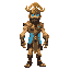 athletic human body with features typical of ancient greek warriors.  ancient bronze armor with fluorescent blue energy circuits running across his torso and arms.  viking-style helmet, golden and runic, with bright cyan eyes that exude divine and technol