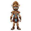 athletic human body with features typical of ancient greek warriors.  ancient bronze armor with fluorescent blue energy circuits running across his torso and arms.  viking-style helmet, golden and runic, with bright cyan eyes that exude divine and technol