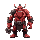 giant red ogre with an axe in his hand
