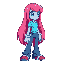 sprite design from game "sonic 3", mobian female with long pink hair, wearing cyan colored t-shirt and blue jeans, skin color is light-light-blue