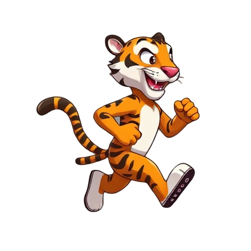 tiger cartoon man character with backsideview run