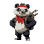 2d panda, fuzzy, backpack, bamboo in backpack, red bandana, angry, adult, male, less pixel, realistic, dangerous