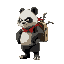 2d panda, fuzzy, backpack, bamboo in backpack, red bandana, angry, adult, male