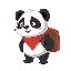 2d panda, cartoon, backpack baset, red bandana, less pixel, realistic