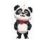 2d panda, cartoon, backpack baset, red bandana, less pixel, realistic