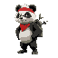 2d panda, fuzzy, backpack, bamboo in backpack, red bandana, angry, adult, male, less pixel