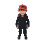 a top down view of a human with black clothes and a red cap