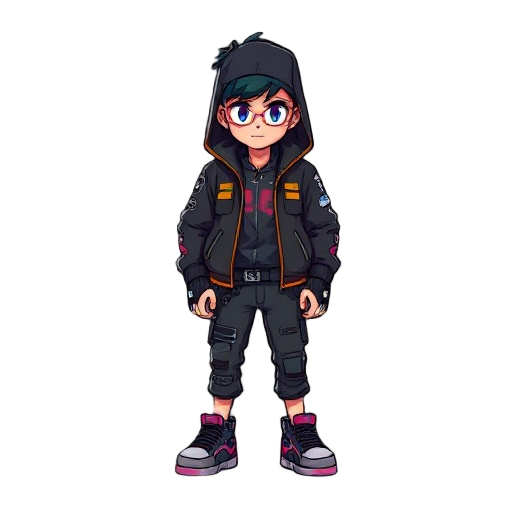 2d platformer cute street wear cyberpunk high life jacket on ,night life character