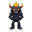2d platformer cute monster ,fire like ,cyberpunk,jacket on, high life 