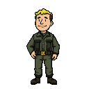 an ordinary man in a military uniform in the style of fallout 2 pixel