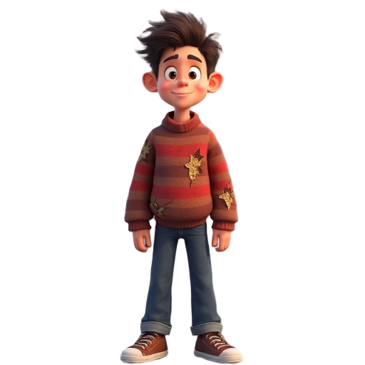  guy wearing a tattered red-and-brown striped sweater with visible scratches or tears dark 