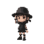 a little girl using a black hat, wearing black clothes & shoes 