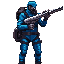 create a game ready pixel character holding a vaccum gun with vaccum chamber bag pack. character should be game ready capturing the full body. character should be wearing mask, sci-fi concept art. character must be holding a vaccum gun and must be visible