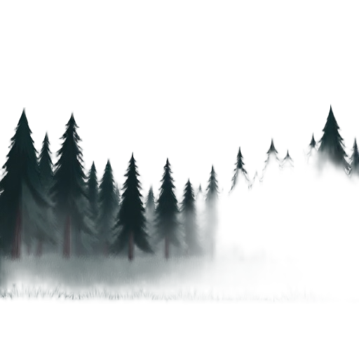 field of trees looked at from profile, horizontally. it's a forest with dark vibe. the trees are long and scary and the sky is cloudy