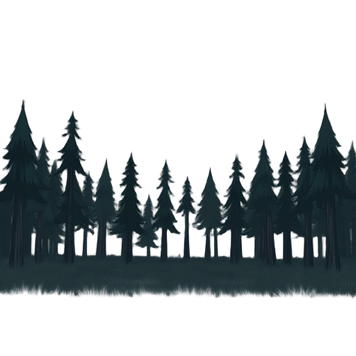 field of trees looked at from profile, horizontally. it's a forest with dark vibe. the trees are long and scary 