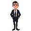 "a tired-looking businessman in a dark suit (black or navy), wearing a slightly wrinkled white shirt and a loosened tie. he has dark circles under his eyes, slightly sunken cheeks, and an exhausted fa