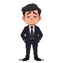 a tired-looking businessman in a dark suit (black or navy), wearing a slightly wrinkled white shirt and a loosened tie. he has dark circles under his eyes, slightly sunken cheeks, and an exhausted fac