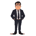 "a tired-looking businessman in a dark suit (black or navy), wearing a slightly wrinkled white shirt and a loosened tie. he has dark circles under his eyes, slightly sunken cheeks, and an exhausted fa