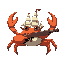 a giant crab with a pirates ship as a shell and shotgun