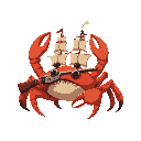 a giant crab with a pirates ship as a shell and shotgun