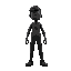 a font view of a person full black in color walking 